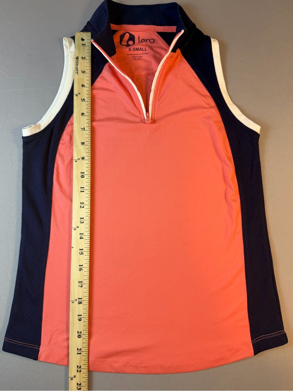Lero Coral & Navy Sleeveless Zip Golf Polo Size Extra Small - Picture 3 of 7